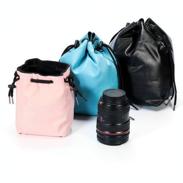Drawstring PU Camera Bag Sky Blue Compact Mirrorless Camera-3