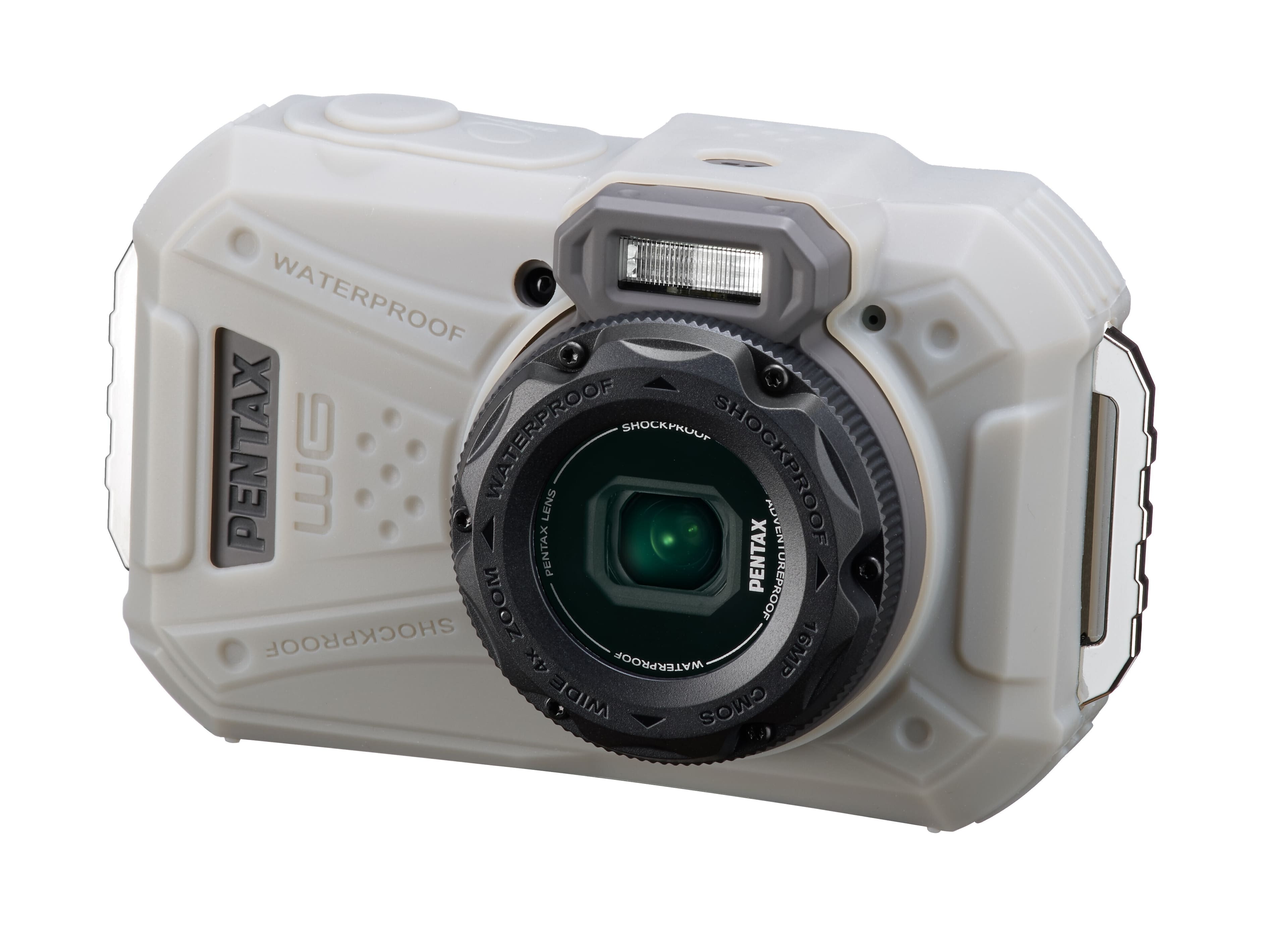 Ricoh WG-1000 silicone case showing form-fitting design and port access