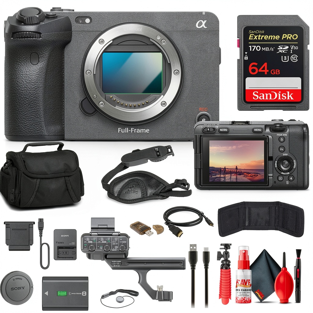 Installing Sony FX3 Cinema Camera Full Frame 4K Video Compact Design on a wooden desk