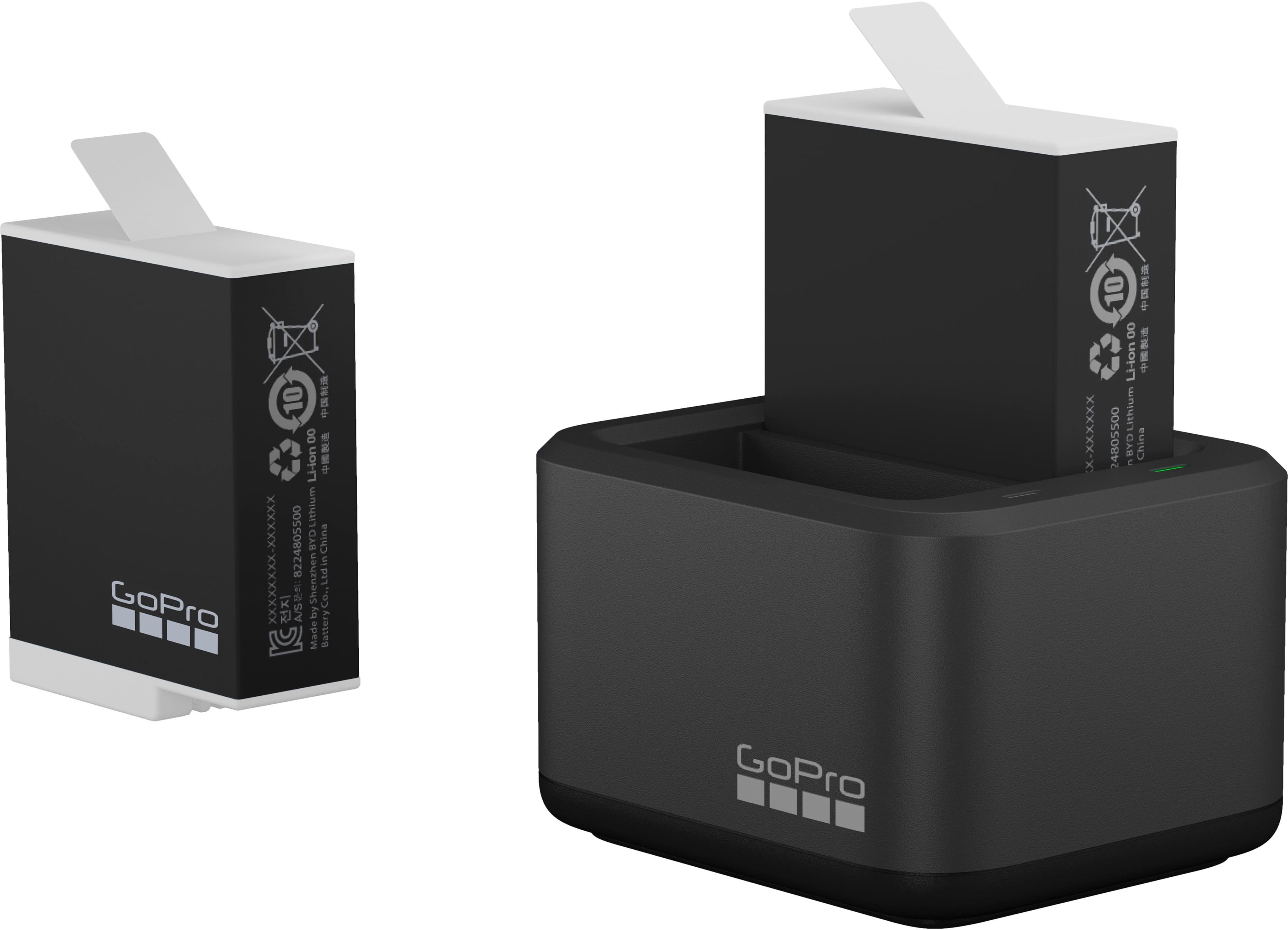 GoPro Dual Charger with Enduro batteries on a table