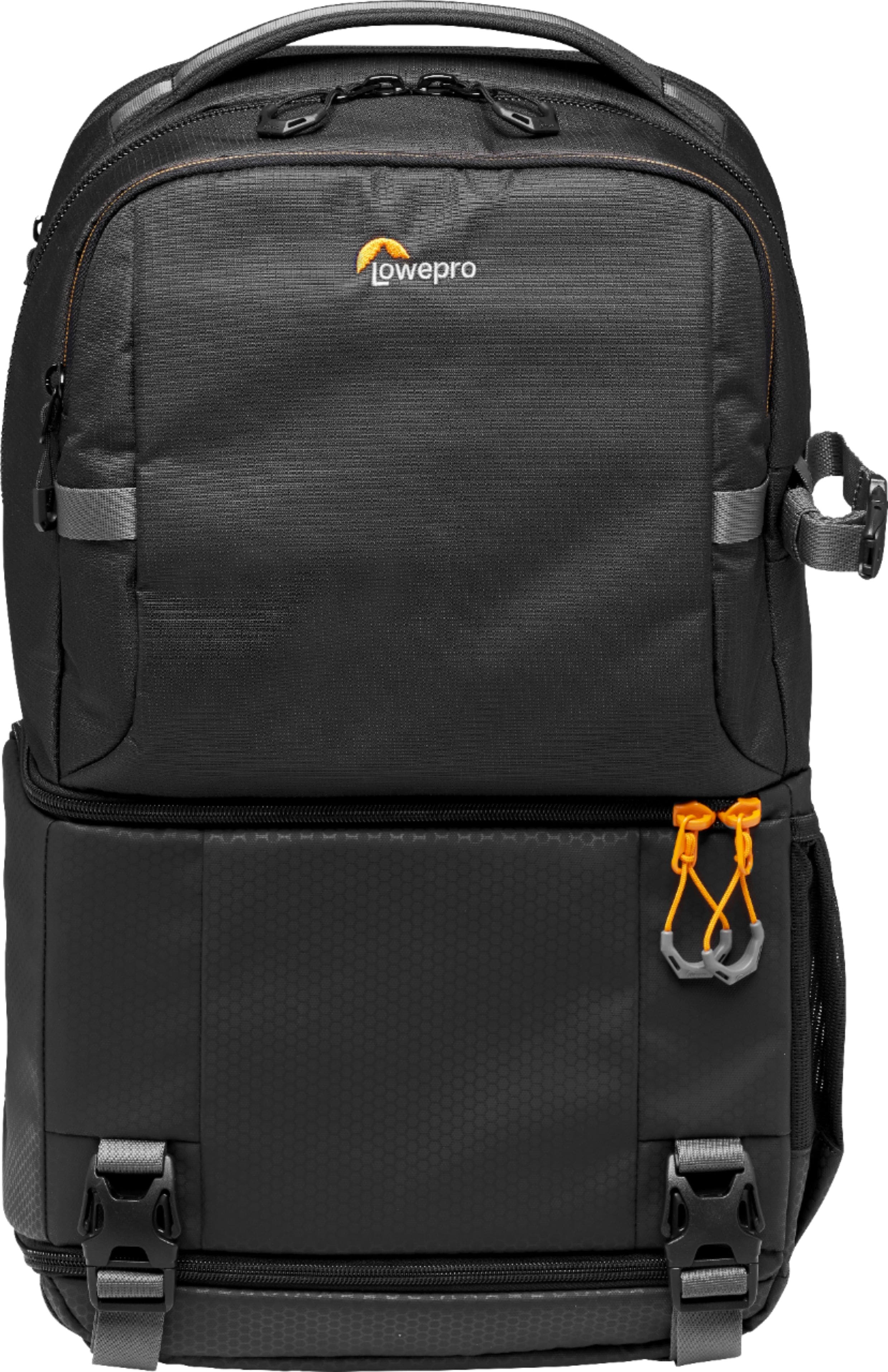 Lowepro Fastpack 250 Camera Backpack DSLR Laptop Travel organized compartments showing gear storage