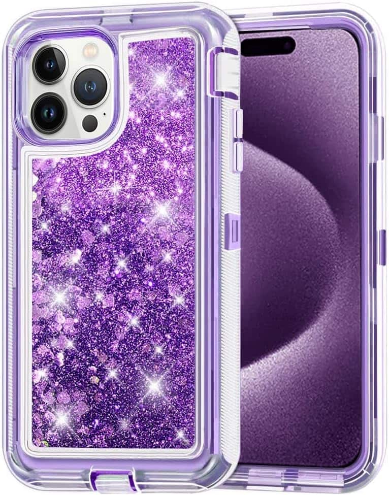 Entronix Glitter Case showcasing sparkly design and raised edges on iPhone 15 Pro
