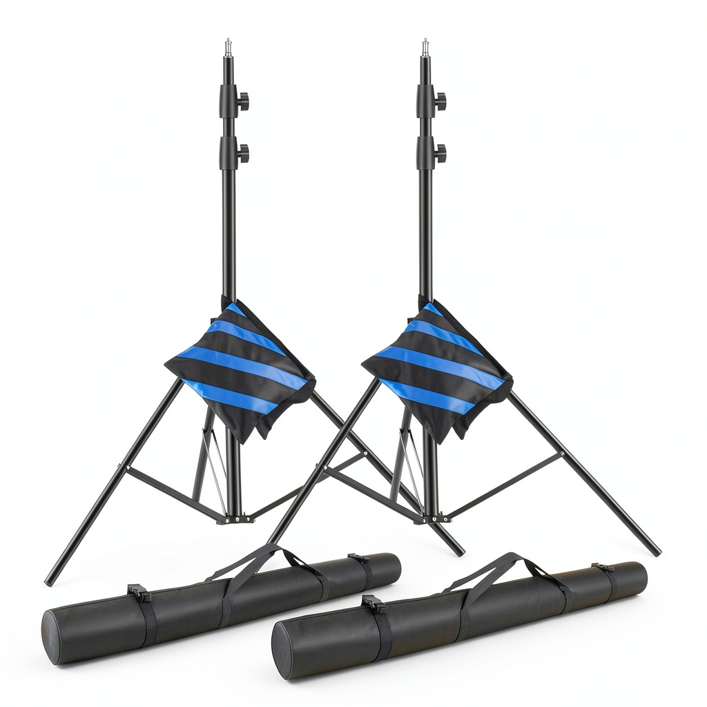 Neewer Light Stands extended to full height in a studio setting