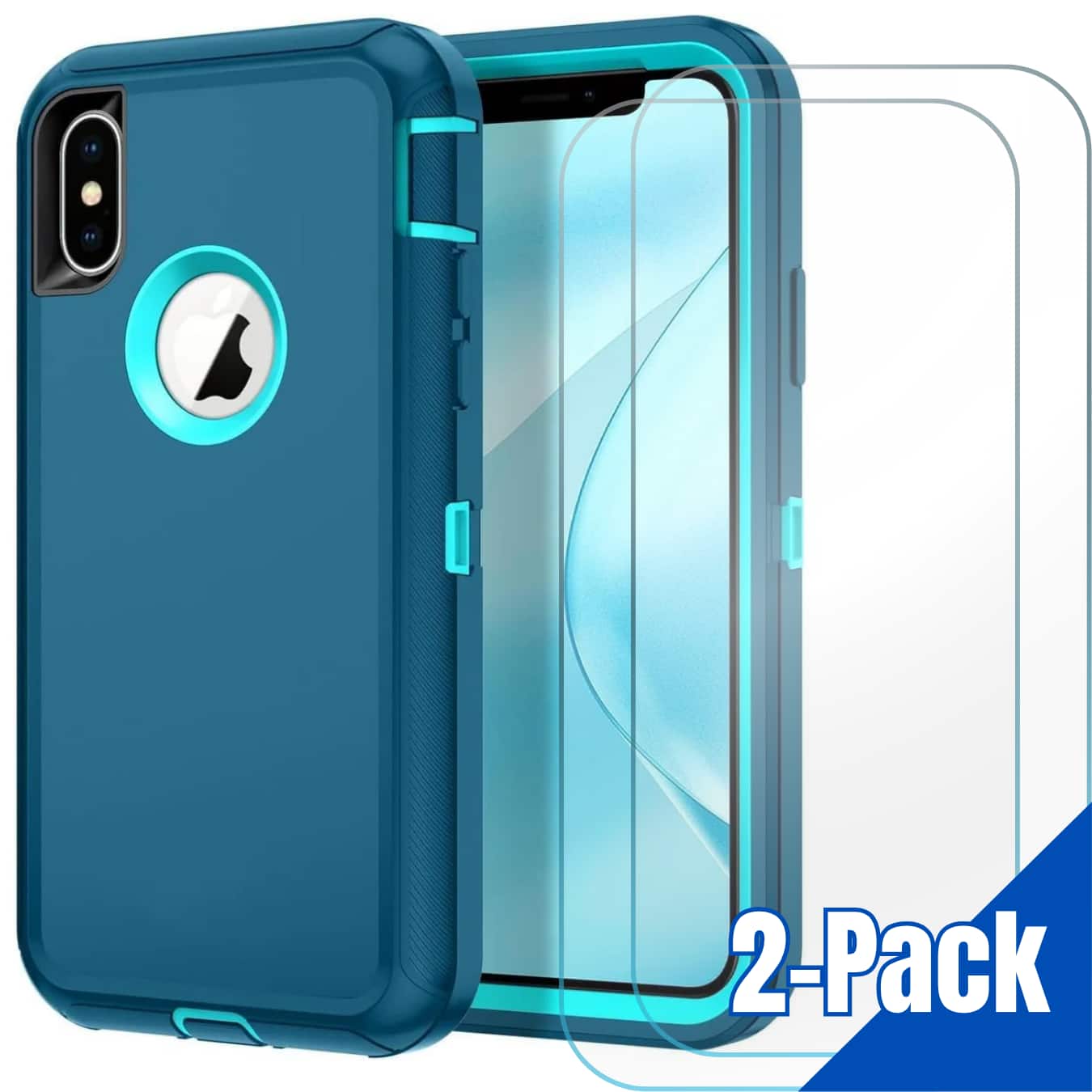 Entronix iPhone XR case and screen protectors displayed on a table