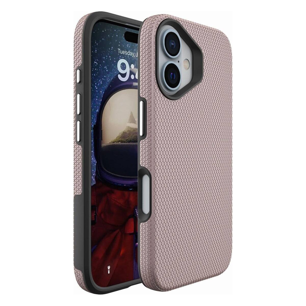 Entronix Rugged Case showing front and back views on iPhone 16