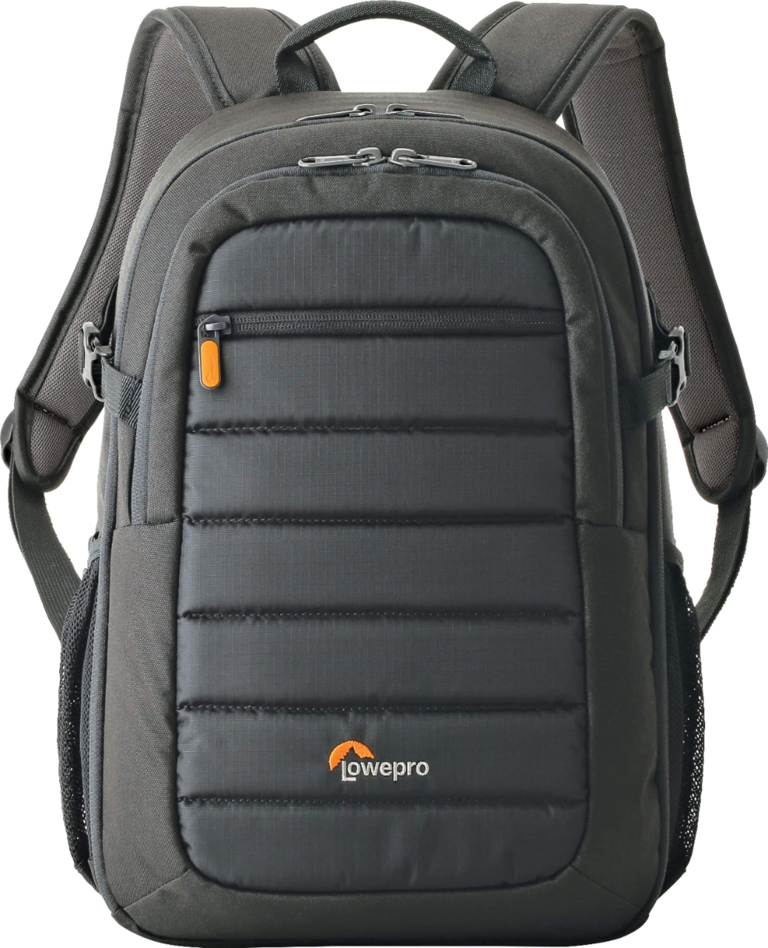 Lowepro Tahoe gray backpack showing compartments and tablet pocket