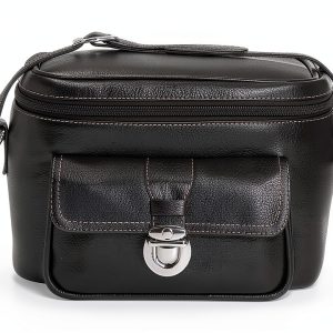 Leather Multi Compartment Camera Case Black Mustard Orange-0