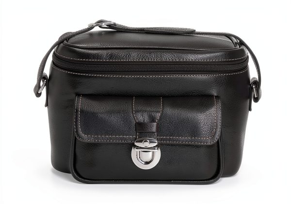 Leather Multi Compartment Camera Case Black Mustard Orange-0
