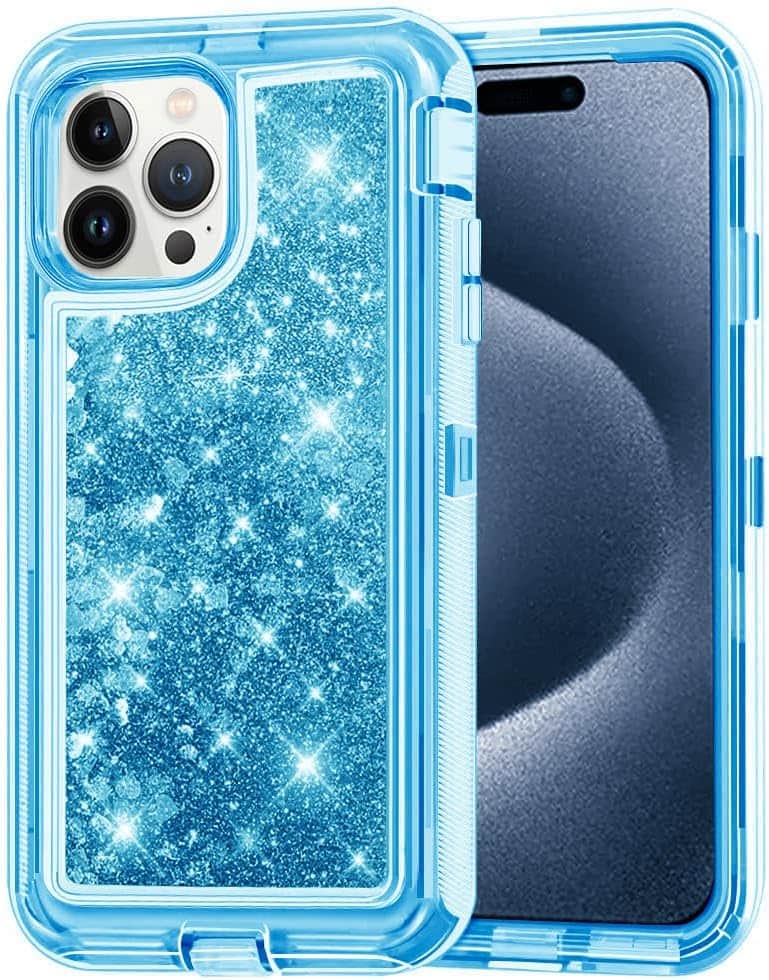 Entronix Glitter Case showing sparkly design and raised edges on iPhone 15 Pro