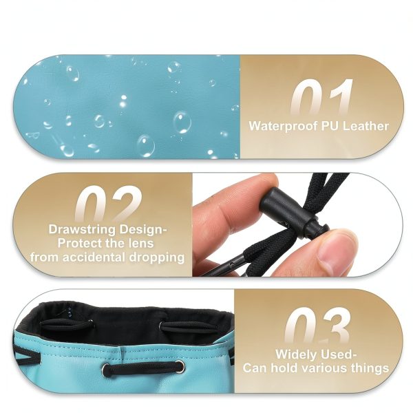 Drawstring PU Camera Bag Sky Blue Compact Mirrorless Camera-2