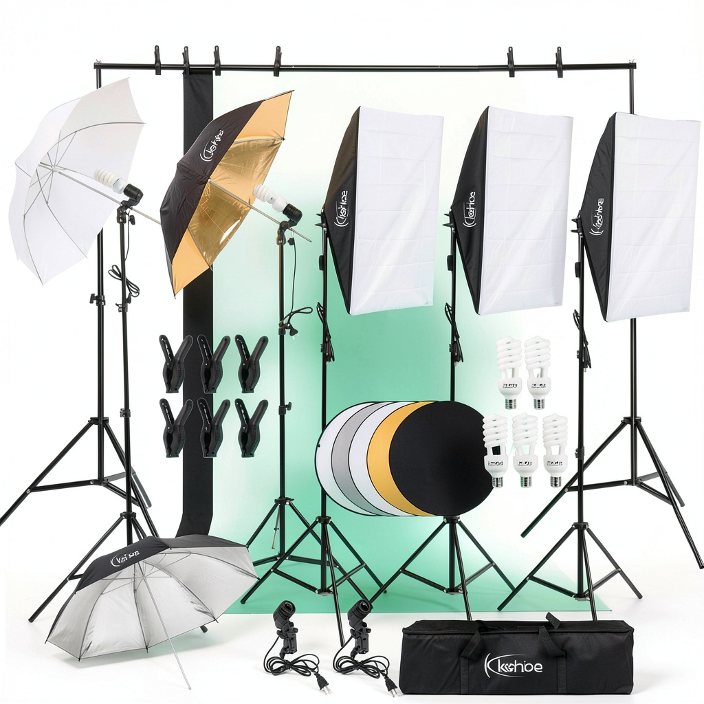 Winado 30-piece Photography Lighting Kit being set up in a compact home studio